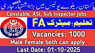 Pakistan Railway Police Jobs | 10,000 Vacancies |ASI Sub Inspector|Education: Matric, Inter, B.A| 