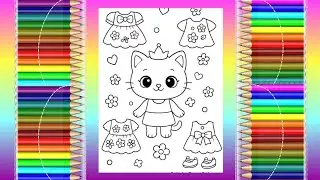Cute princess cat coloring | dress up | coloring pages | coloring for kids | learn colors | cute cat