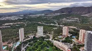 Skyline Over Valley, Sunrise View Of Modern Towers, Aerial Shot Capturing Resort Ambiance And