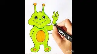How To Draw a Cute Alien 👽 | EASY Step-by-Step Drawing, Painting & Coloring for Kids & Toddlers