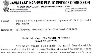 JKPSC Assistant Engineer AE Civil (New) Recruitment 2022 Out Detailed Notification & Syllabus.