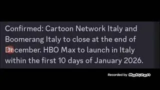Cartoon Network and Boomerang Italy to shut down at the end of December.