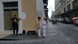 Couple dancing on a street of Viejo San Juan, Puerto Rico, full view 💕