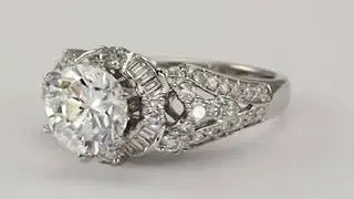 Diamond Engagement Setting With Round And Baguette Diamonds 18K
