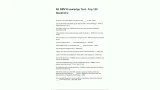NJ DMV Knowledge Test  Top 150 Questions  question and answers rated A 202520265
