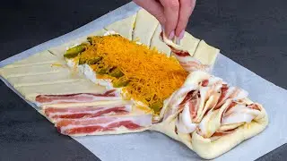 Roulade aus Blätterteig, Speck und eingelegten Gurken! Lecker als jede Pizza!