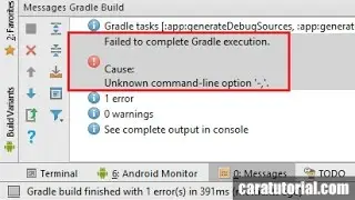 Android Studio: Error Failed to complete Gradle execution. Cause Unknown-command-line Option