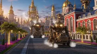 Futuristic Steampunk City 8K | Colossal Machines & Golden Spires Cinematic Adventure  #8KCinematic