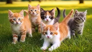 Playful Kittens Jumping on Trees with Dog | Cute Cat Family