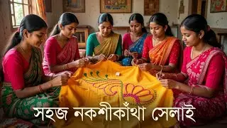 কুসুম কালার কাপড়ের উপর নকশীকাঁথা ডিজাইন সেলাই শিখুন | Nakshi Kantha Embroidery Tutorial