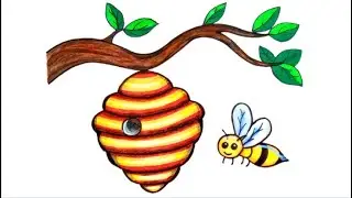 How to draw beehive with a bee | C&oacute;mo dibujar una colmena con una abeja