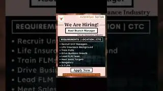 We are hiring a Asst Branch Manager!! Bengaluru