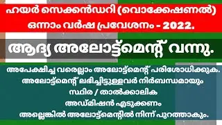 VHSE NSQF Plus one admission 2022 First allotment published | Higher secondary(Vocational)allotment