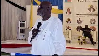 Chairman and elder Mr. Garang Deng Aguer during Aweil graduates meeting in Juba on February 1, 2026.