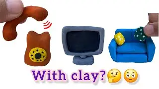 DIY How to Make Polymer Clay Miniature Retro TV, Phone & Couch from Clay! 🎨 (So Satisfying)