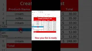 Create item list in excel #shorts #music #english #items #list #products #report  #easy #tutorial