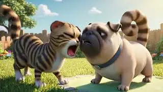 Cat and Dog Playful Backyard Fight..