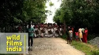 Keralian folks beat Chenda, traditional drum of Kerala