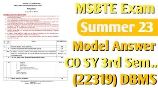 22329 Summer 2023 Model Answer | DBMS Solved Question paper CO SY 3rd Semester MSBTE Exam 23
