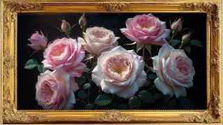 Blushing Rose Elegance: 4K Pink Floral Art with Soft Glow | Gold Frame TV Art