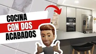 Muebles de cocina  Santos ,en dos  colores gris vison y madera olmo,encimera en porcelanico coverlam