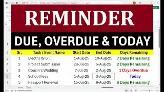 Hot To Make Excel Days Reminder | Due, Overdue & Today Task Tracker with Auto Color