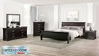 Transitional Style Twin Size 4pc Bed Dresser Mirror Nightstand Set Black Finish