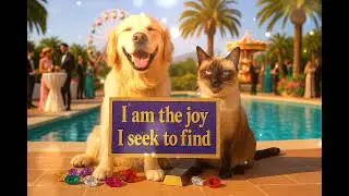 Affirmation video: I am the joy I seek to find | Happy Cat and dog on a poolside