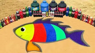 How To Make Rainbow Fish with Orbeez & Big Fanta, 7up, Pepsi, Coca Cola and Mentos & Soda