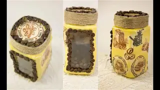 Decoupage lesson #37 tutorial for beginners - ideas of decoupage glass coffee jars with napkins