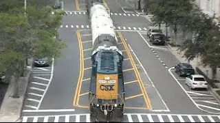 CSX Street Running In City Of Tampa!  Freight Train Middle Of Street!  Rare Hazard!