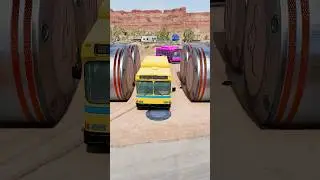 Mix Color Short Buses Bollards Crush - BeamNG.Drive #shorts #beamngdrive #bus