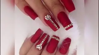 Red nail polish & diamond nail art (2018)