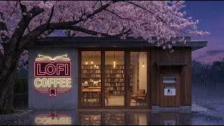 🌧️ Soft Rain Lofi Study Beats for Focus ☕ Neon Sakura Library Drop-Off Coffee Bench