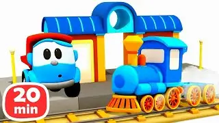 Çizgi film. Oyuncak kamyon Leo ve oyuncak tren. Bebek oyunları.