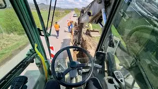 Digging And Laying Down Concrete Sewage Pipes (Volvo EW160 Tiltrotator)