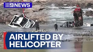 Cars returned to shore by helicopter after being swept out during Wye River flood | 9 News Australia
