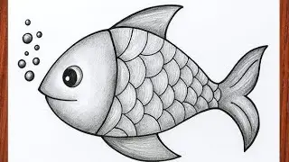 Very simple drawing ideas of fish, easy drawing tutorial, step-by-step drawing, drawing for beginner