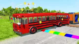 Big & Small Long Lightning Mcqueen Double Monster Saw Wheels vs Trains | BeamNG.drive