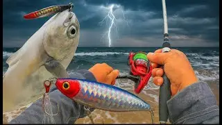 Acampei na Praia com Tempestade &ndash; Pesquei & Cozinhei e Chuva na Madrugada!
