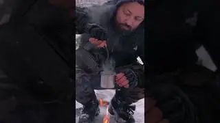 Overnight in a Bushcraft Plastic Wrap Shelter in a Heavy Snowstorm #shorts