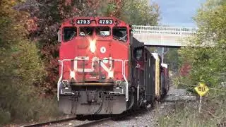 Nice Fall Colours - Two EMD Geeps Lead Local Train CN 537 through Moncton, NB