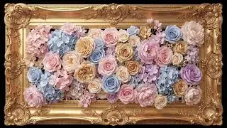 Golden Frame Pastel Flowers Baby Pink & Blue | 4K Frame TV Art | Art TV Wallpaper