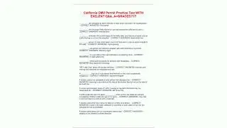 California DMV Permit Practice Test WITH  EXELENT QAAGRADED89