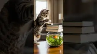 Cat vs Goldfish! What happens next?  Watch this surprising reaction #cat #pets #funny