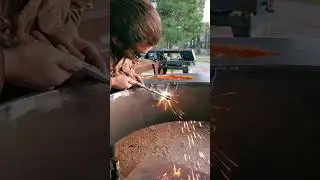 Made this magical gas fire pit with steel and bismuth #firepit #bismuth #fabrication