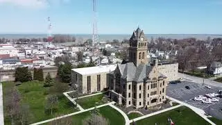 Port Clinton Ohio aerial views, downtown & Court House April 2020 ( PTXVI )