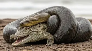 Python vs Alligator 10 -- Real Fight -- Python attacks Alligator anaconda crocodile fighting
