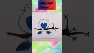 Easy Love birds drawing of heart shape💙✨make easy Love birds drawing #lovebirds #shortvideo #art