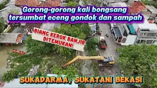 Jadi penyebab banjir! Excavator dibantu warga bersihkan sampah eceng gondok menyumbat gorong-gorong
